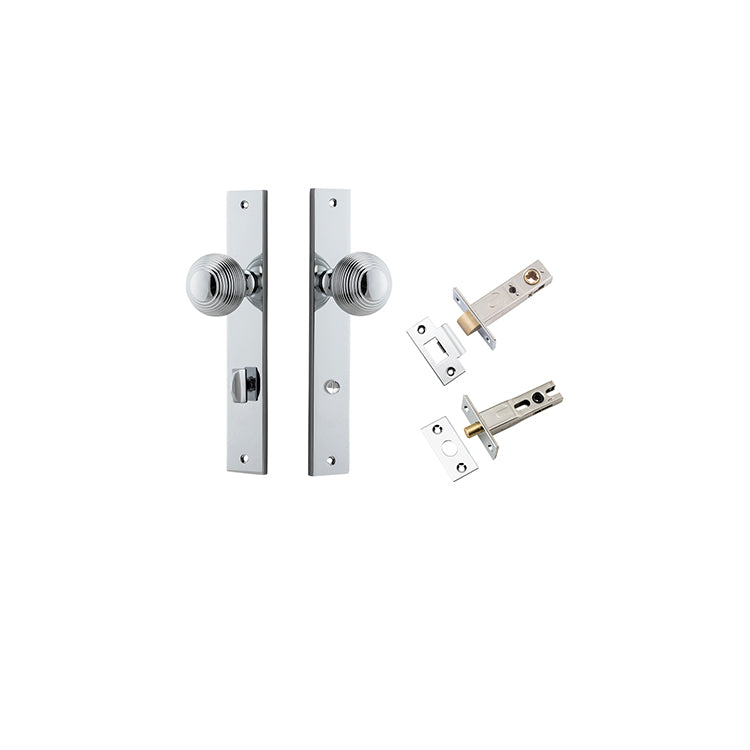 Guildford Knob - Rectangular Backplate Privacy Kit with Privacy Turn Chrome Plated / Solid Brass