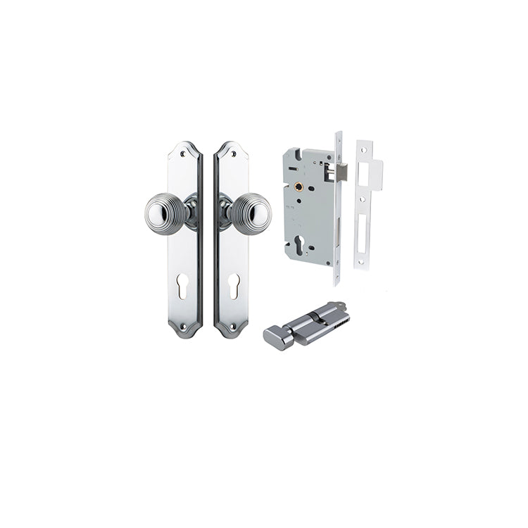 Guildford Knob - Shouldered Backplate Entrance Kit with High Security Lock Chrome Plated / Solid Brass