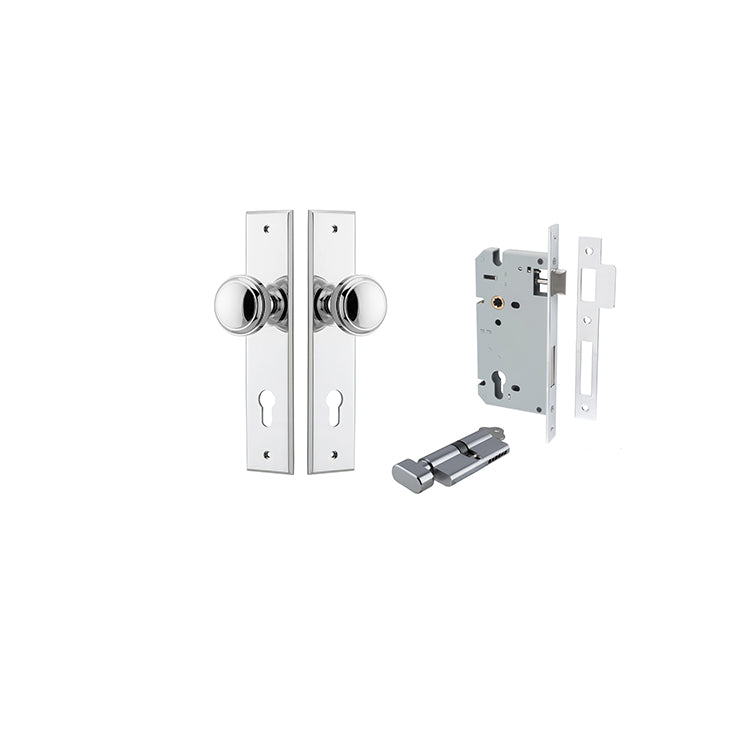 Paddington Knob - Chamfered Backplate Entrance Kit with High Security Lock Chrome Plated / Solid Brass