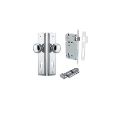Paddington Knob - Stepped Backplate Entrance Kit with High Security Lock Chrome Plated / Solid Brass