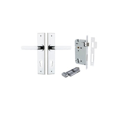 Osaka Lever - Chamfered Backplate Entrance Kit with High Security Lock Chrome Plated / Solid Brass