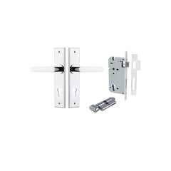Osaka Lever - Chamfered Backplate Entrance Kit with High Security Lock Chrome Plated / Solid Brass