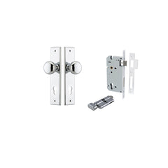Cambridge Knob - Chamfered Backplate Entrance Kit with High Security Lock Chrome Plated / Solid Brass