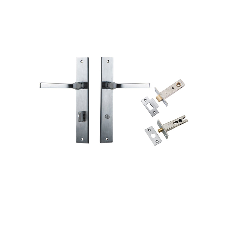 Annecy Lever - Rectangular Backplate Privacy Kit with Privacy Turn Satin Chrome / Solid Brass