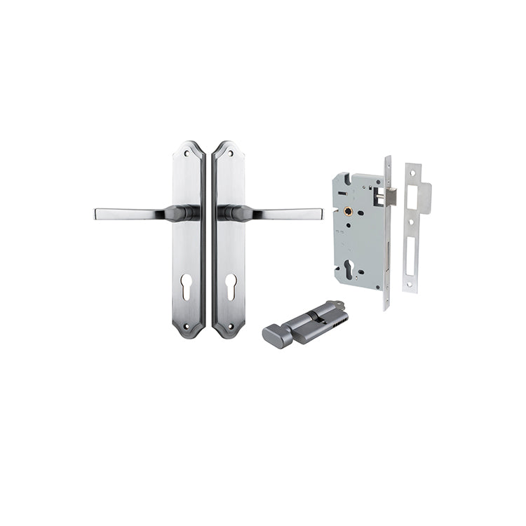 Annecy Lever - Shouldered Backplate Entrance Kit with High Security Lock Satin Chrome / Solid Brass