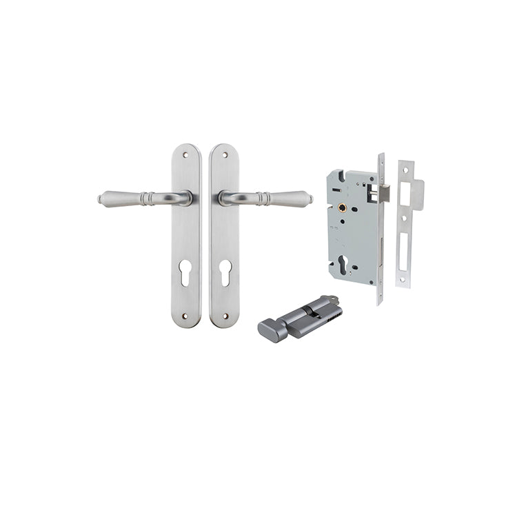 Sarlat Lever - Oval Backplate Entrance Kit with High Security Lock Satin Chrome / Solid Brass