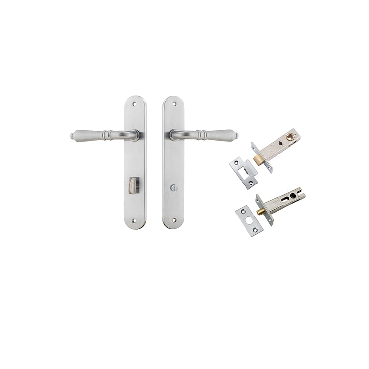 Sarlat Lever - Oval Backplate Privacy Kit with Privacy Turn Satin Chrome / Solid Brass
