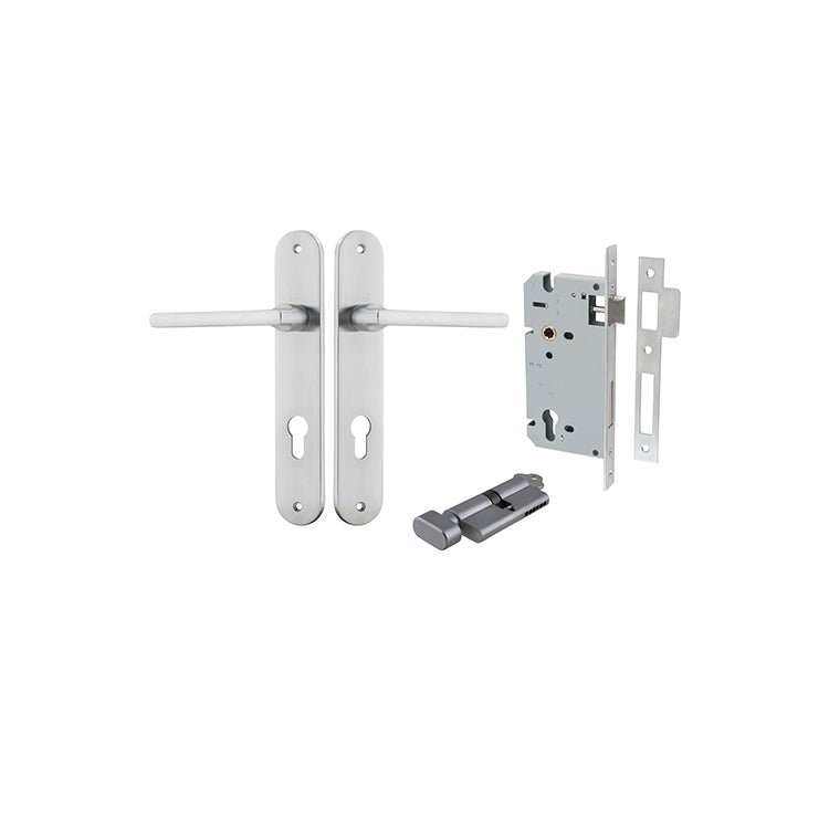 Baltimore Lever - Oval Backplate Entrance Kit with High Security Lock Satin Chrome / Solid Brass