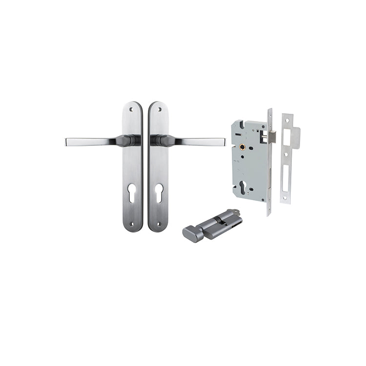 Annecy Lever - Oval Backplate Entrance Kit with High Security Lock Satin Chrome / Solid Brass
