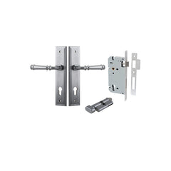 Verona Lever - Stepped Backplate Entrance Kit with High Security Lock Satin Chrome / Solid Brass