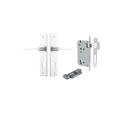 Como Lever - Chamfered Backplate Entrance Kit with High Security Lock Satin Chrome / Solid Brass