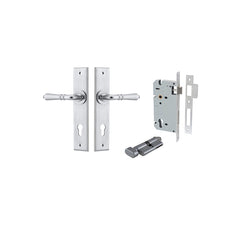 Sarlat Lever - Chamfered Backplate Entrance Kit with High Security Lock Satin Chrome / Solid Brass