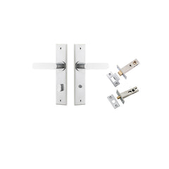 Bronte Lever - Chamfered Backplate Privacy Kit with Privacy Turn Satin Chrome / Solid Brass