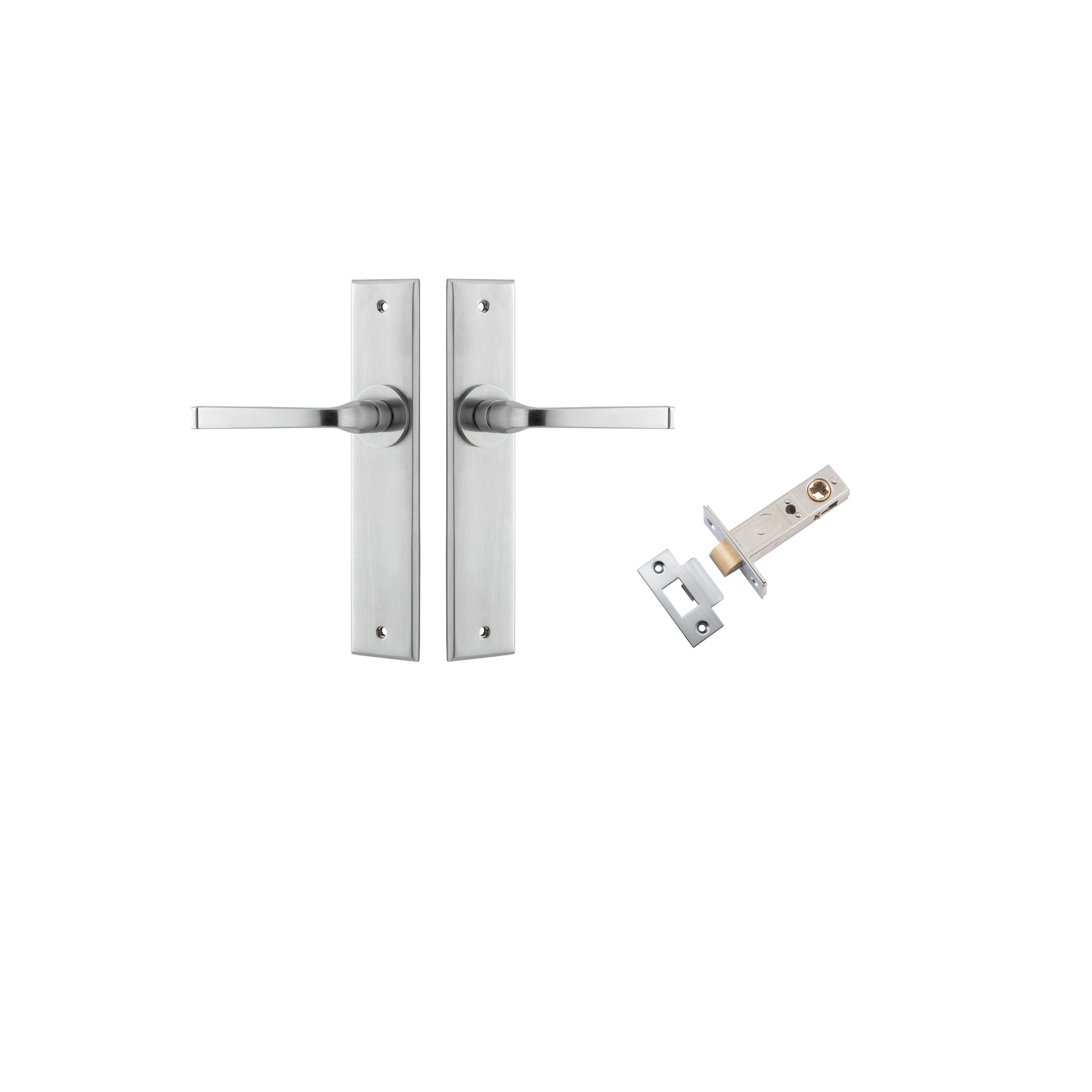 Annecy Lever - Chamfered Backplate Passage Kit Satin Chrome / Solid Brass