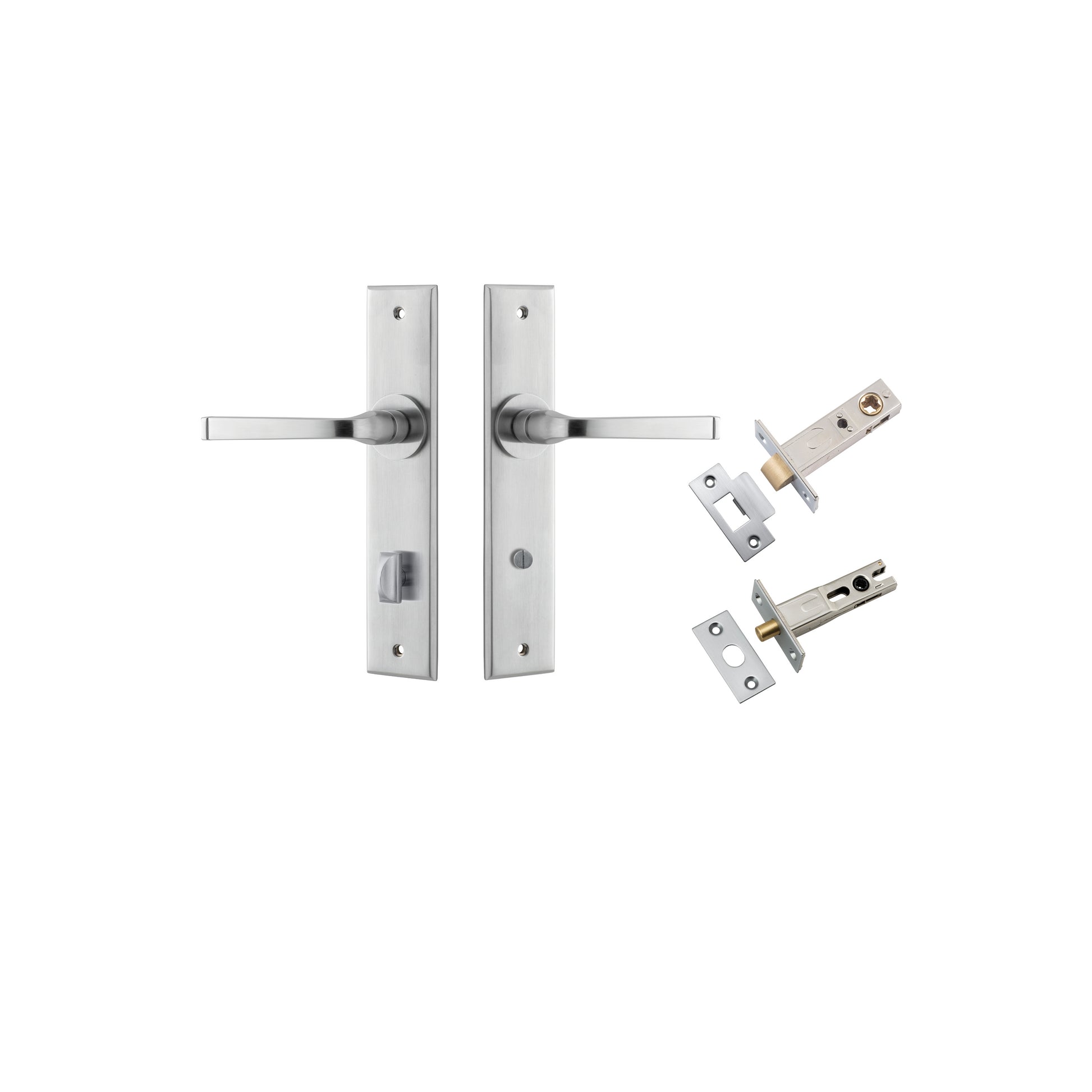 Annecy Lever - Chamfered Backplate Privacy Kit with Privacy Turn Satin Chrome / Solid Brass