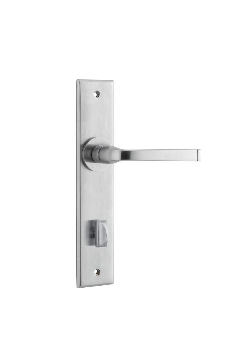 Annecy Lever - Chamfered Backplate (Handles Only) Satin Chrome / Privacy
