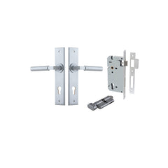 Berlin Lever - Chamfered Backplate Entrance Kit with High Security Lock Satin Chrome / Solid Brass