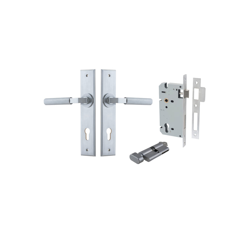 Brunswick Lever - Chamfered Backplate Entrance Kit with High Security Lock Satin Chrome / Solid Brass