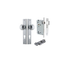 Paddington Knob - Rectangular Backplate Entrance Kit with High Security Lock Satin Chrome / Solid Brass