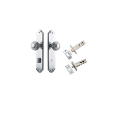 Guildford Knob - Shouldered Backplate Privacy Kit with Privacy Turn Satin Chrome / Solid Brass