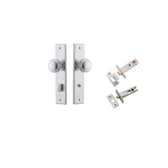 Paddington Knob - Chamfered Backplate Privacy Kit with Privacy Turn Satin Chrome / Solid Brass