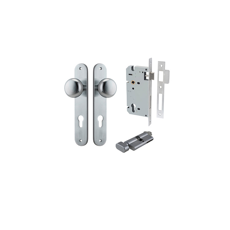 Cambridge Knob - Oval Backplate Entrance Kit with High Security Lock Satin Chrome / Solid Brass
