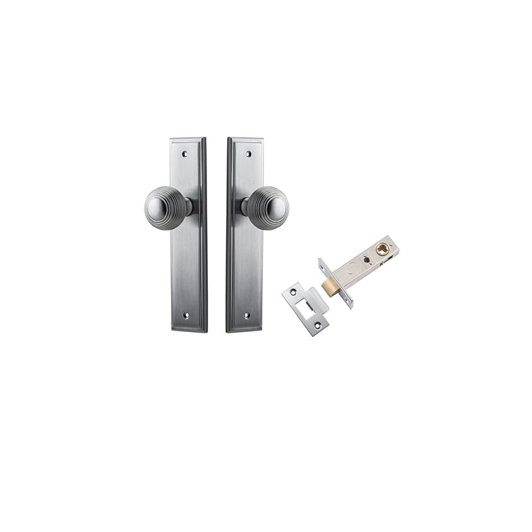 Guildford Knob - Stepped Backplate Passage Kit Satin Chrome / Solid Brass
