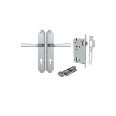 Copenhagen Lever - Shouldered Backplate Entrance Kit with High Security Lock Satin Chrome / Solid Brass
