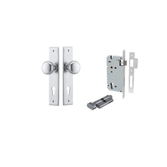Cambridge Knob - Chamfered Backplate Entrance Kit with High Security Lock Satin Chrome / Solid Brass