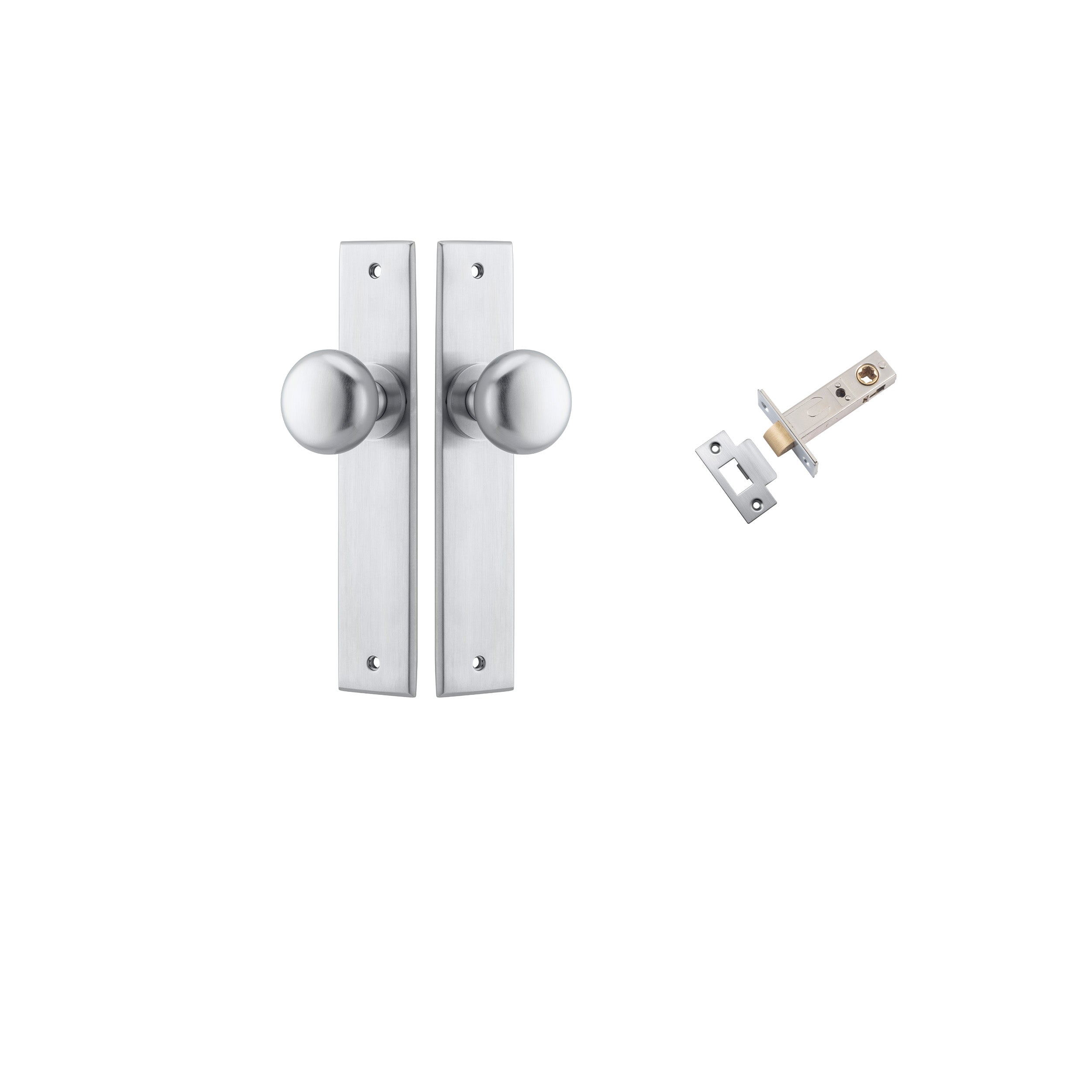 Cambridge  Knob - Chamfered Backplate Passage Kit Satin Chrome / Solid Brass