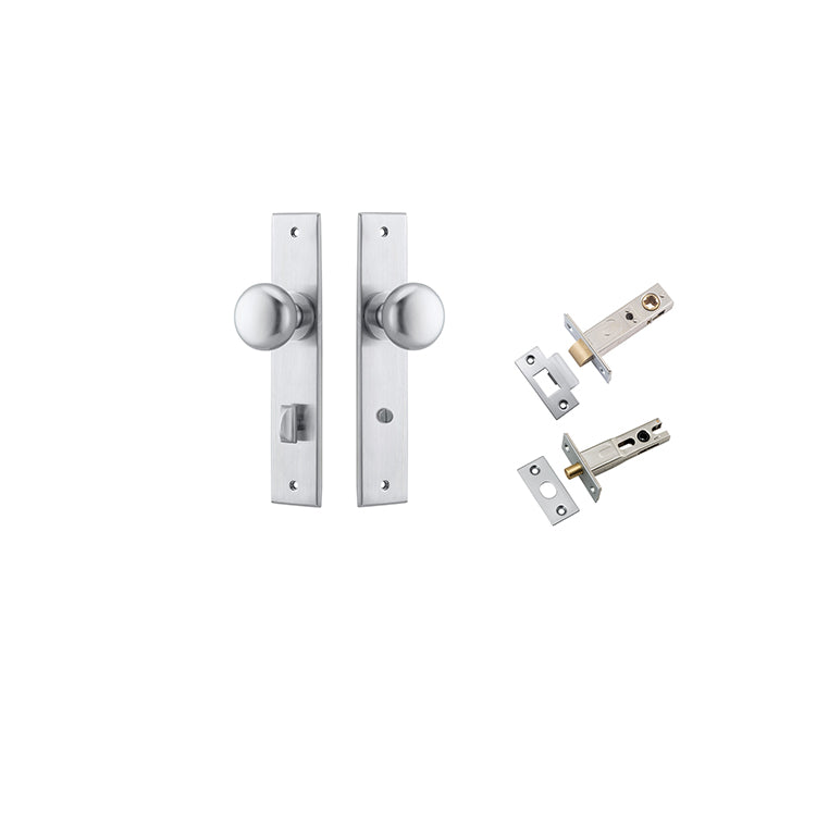 Cambridge Knob - Chamfered Backplate Privacy Kit with Privacy Turn Satin Chrome / Solid Brass