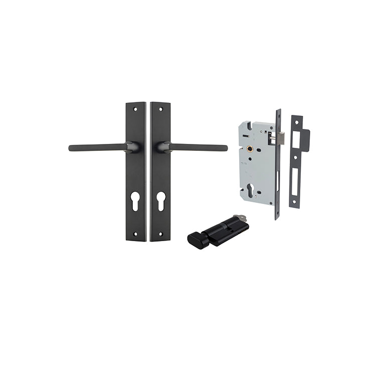 Baltimore Lever - Rectangular Backplate Entrance Kit with High Security Lock Matt Black / Solid Brass