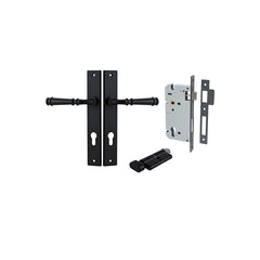 Verona Lever - Rectangular Backplate Entrance Kit with High Security Lock Matt Black / Solid Brass