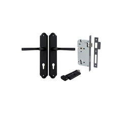 Annecy Lever - Shouldered Backplate Entrance Kit with High Security Lock Matt Black / Solid Brass
