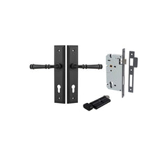 Verona Lever - Stepped Backplate Entrance Kit with High Security Lock Matt Black / Solid Brass
