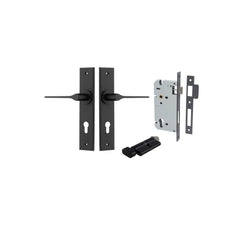 Como Lever - Chamfered Backplate Entrance Kit with High Security Lock Matt Black / Solid Brass