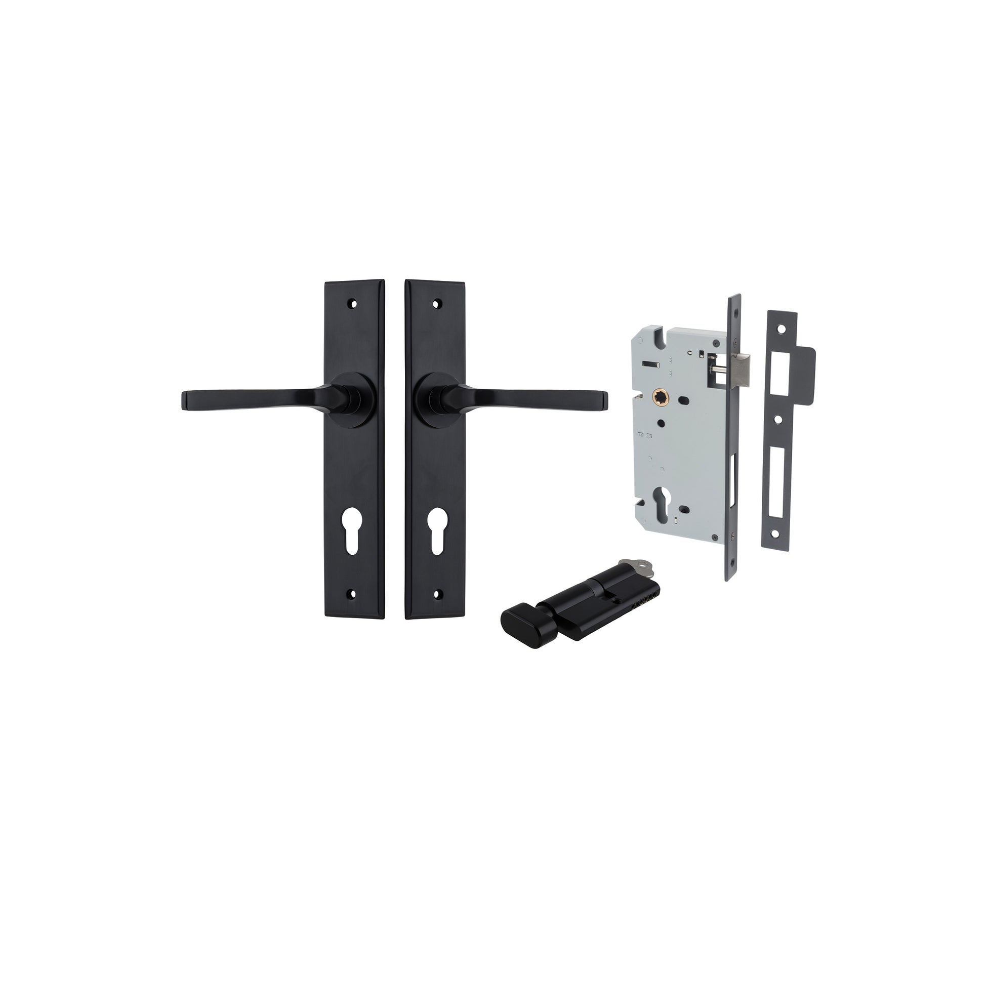 Annecy  Lever - Chamfered Backplate Entrance Kit with High Security Lock Matt Black / Solid Brass