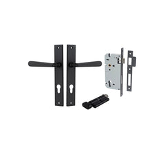 Copenhagen Lever - Rectangular Backplate Entrance Kit with High Security Lock Matt Black / Solid Brass