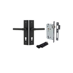 Helsinki Lever - Stepped Backplate Entrance Kit with High Security Lock Matt Black / Solid Brass