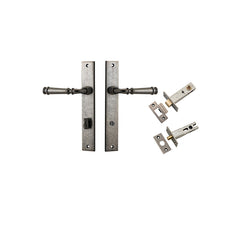 Verona Lever - Rectangular Backplate Privacy Kit with Privacy Turn Rumbled Nickel / Solid Brass