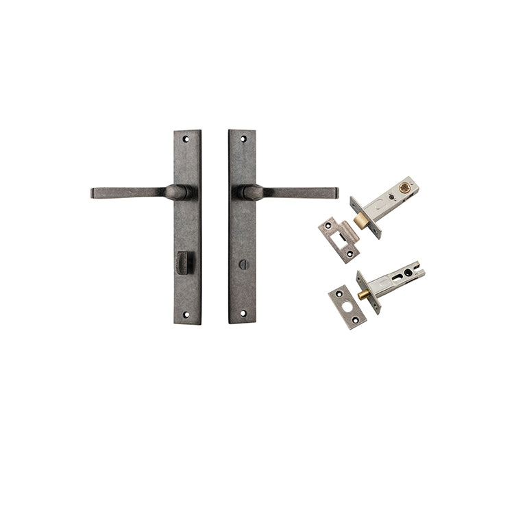 Annecy Lever - Rectangular Backplate Privacy Kit with Privacy Turn Rumbled Nickel / Solid Brass