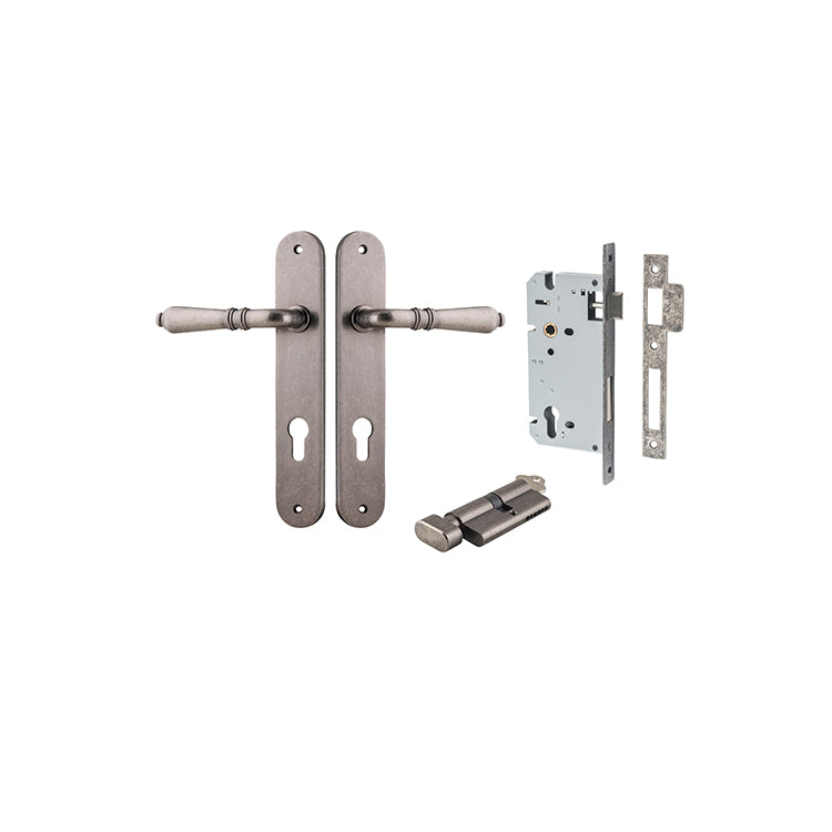 Sarlat Lever - Oval Backplate Entrance Kit with High Security Lock Rumbled Nickel / Solid Brass