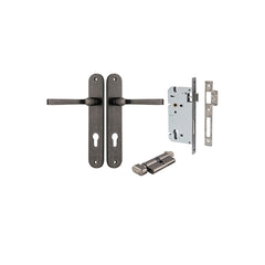 Annecy Lever - Oval Backplate Entrance Kit with High Security Lock Rumbled Nickel / Solid Brass