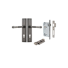 Verona Lever - Stepped Backplate Entrance Kit with High Security Lock Rumbled Nickel / Solid Brass