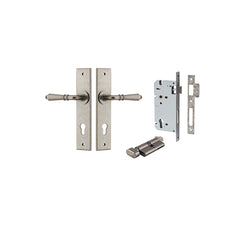 Sarlat Lever - Chamfered Backplate Entrance Kit with High Security Lock Rumbled Nickel / Solid Brass