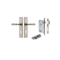 Sarlat Lever - Chamfered Backplate Entrance Kit with High Security Lock Rumbled Nickel / Solid Brass