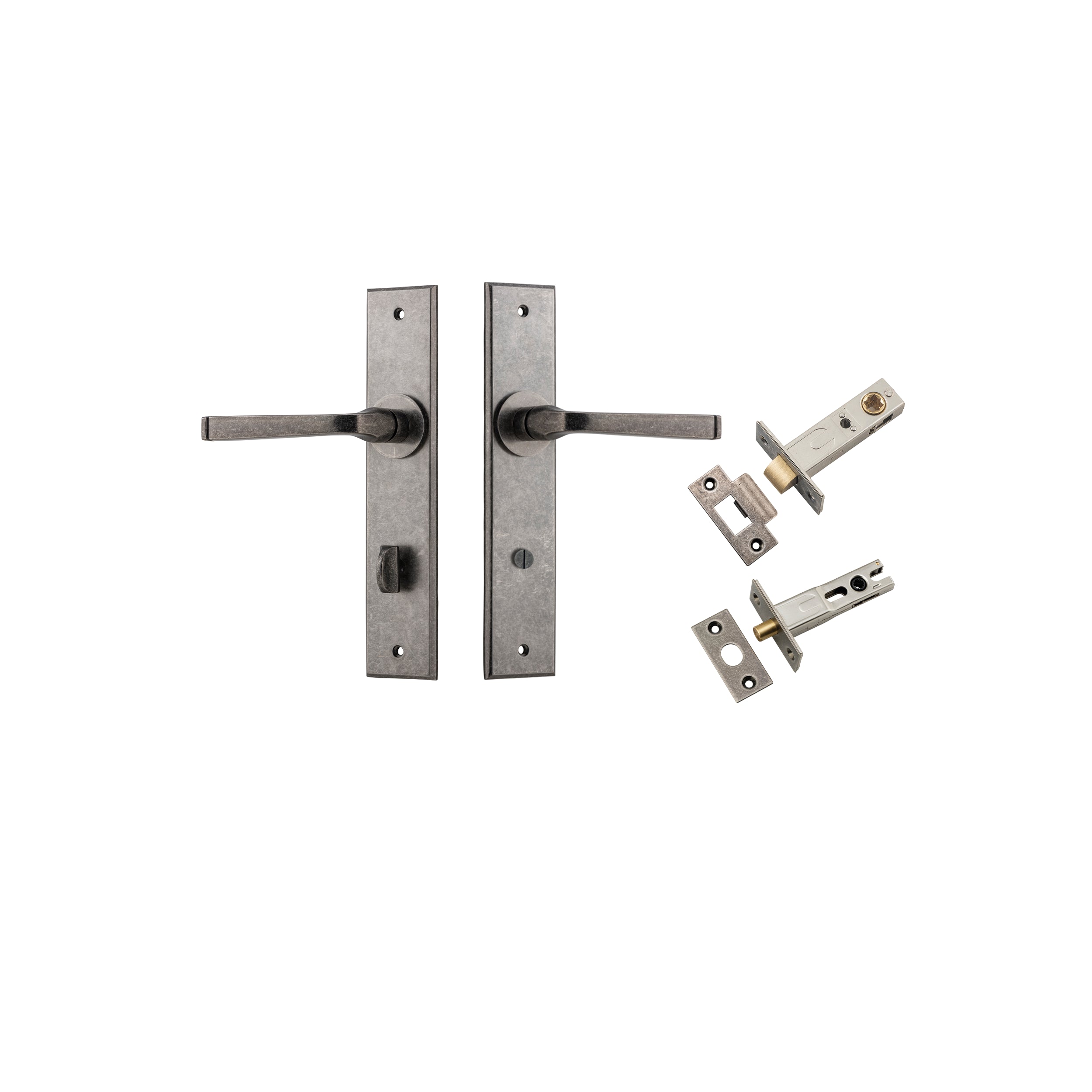 Annecy Lever - Chamfered Backplate Privacy Kit with Privacy Turn Rumbled Nickel / Solid Brass