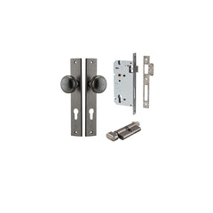 Paddington Knob - Rectangular Backplate Entrance Kit with High Security Lock Rumbled Nickel / Solid Brass