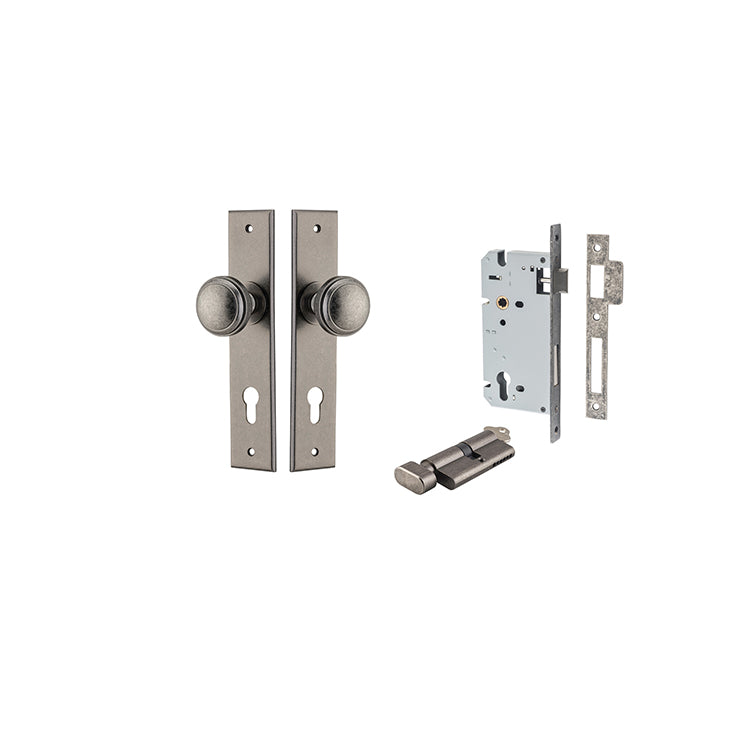 Paddington Knob - Chamfered Backplate Entrance Kit with High Security Lock Rumbled Nickel / Solid Brass