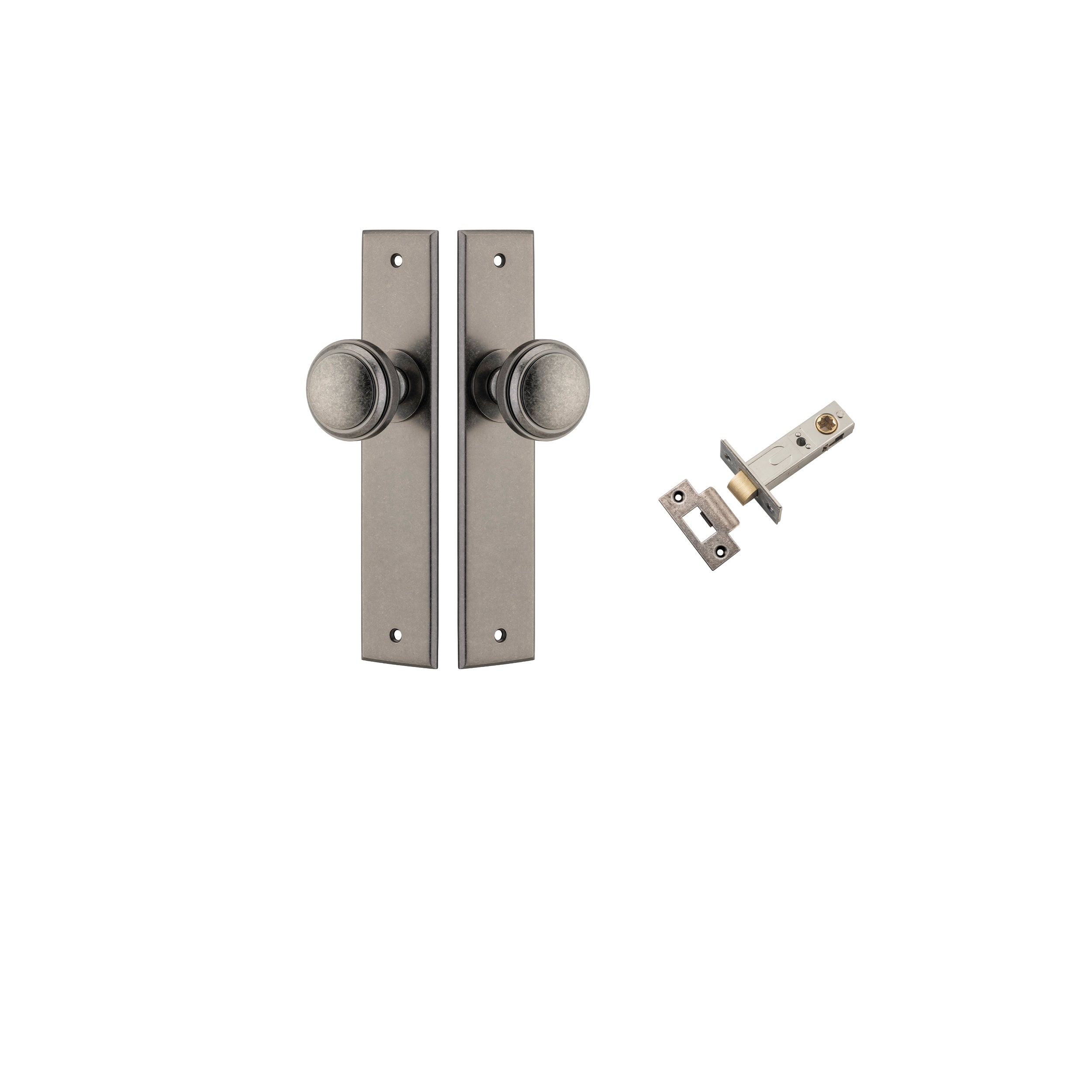 Paddington Knob - Chamfered Backplate Passage Kit Rumbled Nickel / Solid Brass